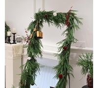 5/6/9FT Christmas Norfolk Pine Garlands with Red Berry, Artificial Green Cedar Garland, Christmasdecorations PineNeedlesGarland (5FT/150CM)