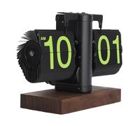 5.9 × 3.1 en el reloj volteo digital, 12h de grandes números un solo lado temporizador automático retro mecánico reloj madera temporizador mecánico base madera (Hojas verdes de marco negro esmerilado)