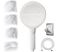 5.9" High-Pressure Handheld Shower Head with 4 Spray Modes,Pressure-Boosting Handheld Showerhead,Detachable Hose & Adjustable Bracket,Self-Cleaning Silicone Nozzles for Bathroom (White)