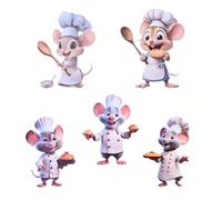 5 Adorables Pegatinas Pared Decorativas de Ratón Pasteles y Galletas Pegatinas Infantiles Pared Ratón Chef Decoracion Cocina Para Habitaciones Infantiles Guarderías Salones