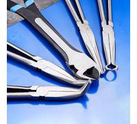 5 alicates de punta larga, alicates de punta de aguja con puntas curvas para ángulos de 0°, 45° y 90°, construcción de metal duradero con mango de goma antideslizante, acabado galvanizado antioxidante