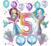 5 años cumpleaños niña sirenas decoración, globos sirena 5 años cumpleaños niña sirena decoración globo 5 papel aluminio temática de sirena globo para 5 años chica cumpleaños decoración