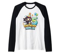 5 años cumpleaños Ninja Boys Five 5th Fifth Kids Party Fun Camiseta Manga Raglan