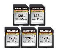 【5 Años Recuperación de Datos Gratis】 GIGASTONE 128GB Paquete de 5 Tarjetas SD, 5 Minicajas, V30 4K Ultra HD UHD Vídeo Compatible con Canon Sony Kodak Olympus Cámara Digital