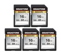 【5 Años Recuperación de Datos Gratis】 GIGASTONE 16GB Tarjeta SD(5 Unidades, 5 Minicaja, hasta 100MB/s, para cámaras Digitales, Canon, Sony, Olympus, grabación de vídeo UHS-I U1, V10, Clase 10)