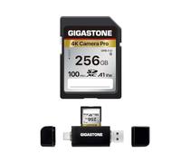 【5 Años Recuperación de Datos Gratis】 GIGASTONE 256GB Tarjeta SD con Lector de Tarjetas USB Tipo C, 4K Cámara Pro Serie, hasta 100MB/s, Canon Sony Videocámara, A1 V30 UHS-I Clase 10 para 4K UHD