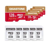 [5 Años Recuperación de Datos Gratis] Gigastone Tarjeta de Memoria 128 GB Paquete de 5, 4K Game Pro, para GoPro Drone Switch, Velocidad de 100 MB/s. A2 U3 V30 Tarjeta Micro SDXC con Adaptador SD.