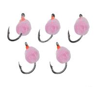 5 anzuelos de leche para mosca de huevo para pesca, diseño para trucha y perca, ninfas resistentes al agua hechos de acero al carbono (rosa)