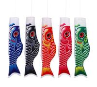 5 Banderas japonesas de Carpa de Pescado Koinobori, Saco de Viento, decoración de habitación Japonesa, Sushi, Restaurante, decoración, Colgante, Pancarta de Viento (70 x 17 x 0,5 cm)