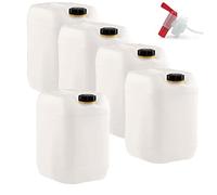 5 bidones de agua y bebidas de 20 litros DIN 61 con 1 grifo de drenaje, aprobado por las Naciones Unidas, apto para alimentos, sin BPA, para uso alimentario, comercio, camping, caravana, resistente