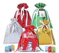 5 bolsas de regalo de cinta de Navidad, bolsas de regalo de Navidad de 24 cm x 32 cm, grandes, medianas y pequeñas para regalos con tarjetas de Navidad para fiestas, vacaciones, cumpleaños y