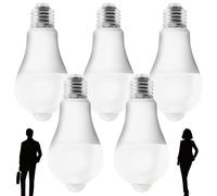 5 bombillas LED E27 con sensor de movimiento PIR, 12W, blanco 5700K, 1100 lúmenes, ángulo de difusión 120°, IRC 80, no regulables, bombillas de bajo consumo para pasillo, escalera, garaje