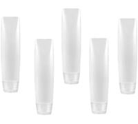 5 botellas pequeñas de viaje blancas de 1 onza: tubos vacíos de pasta de dientes recargables; mini dispensadores de presión con bomba cosmética recargable