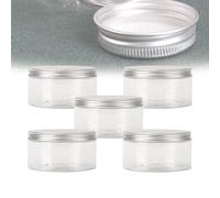 5 botellas vacías transparentes de PET con tapa de aluminio de rosca, 100 ml, mini frascos de plástico rellenables para aceites esenciales, polvos, cremas, ungüentos, muestra de maquillaje, 68 x 43 mm