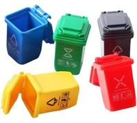 5 botes de basura coloridos a escala 1:12 para decoración de basura, contenedor de basura en miniatura, modelo de cubo de basura, escena microscópica, accesorios para casa de muñecas