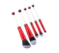 5 brochas para sombra de ojos con cuentas y fibra sintética suave para mujeres adultas, color rojo, 15,1 cm