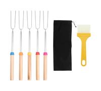 5 brochetas de shish kebab, 1 cepillo para barbacoa, 1 bolsa de cordón, pinchos de malvavisco, pinchos extensibles, palitos de malvavisco, tenedores de acero inoxidable