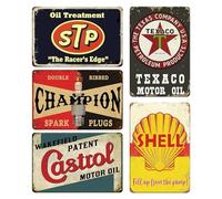 5 Carteles Decorativos de Chapa Retro para Garaje - 20 x 30 cm, Decoración Vintage, Cartel de Metal para Coche y Motor, Decoración de Pared