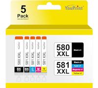 5 Cartuchos de Impresora Youprint COMPATIBLES REEMPLAZAR Canon PGI de 580 XXL CLI de 581 XXL con Chip - Compatible para Canon Pixma TS705 TS6350 TS8350