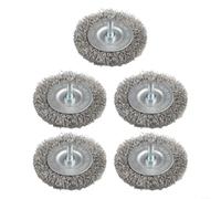 5 cepillos de alambre de 75 mm para taladro, 0,3 mm de grosor de alambre, cepillo plano redondo para eliminar el óxido y pulir metal, madera y soldaduras, plata, diámetro de 6 mm, juego de 5 piezas