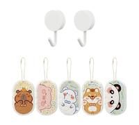 5 Cepillos De Algodón Y 2 Ganchos, Cabezales De Algodón Suaves Y Delicados, Esponja De Baño Para Bebés, Adecuados Para Maquillaje De Belleza, Almacenamiento En El Hogar.