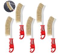 5 Cepillos de Latón para Barbacoa, Cepillo de Acero Inoxidable con Mango de Plástico Curvado, Cepillos de Alambre Cobrizado, Cepillo Metalico Limpieza para Eliminar Manchas, Óxido, Manchas de Aceite