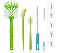 5 cepillos para botellas, set de cepillos de cocina premium para botellas, para botellas, tazas, sartenes, biberones, recipientes para mezclar, ollas calientes, batidores (con 5 ganchos)