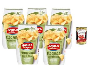5 chips Amica Eldorada con aceite de oliva, patatas fritas saladas, 130 g, patatas fritas + Itlaian Gourmet Polpa 400 g