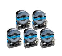 5 Cintas de Etiqueta de 18 mm de 18 mm compatibles con KingJim Label Cassette Models SC18RW SC18BW SC18YW SC18GW para LW-400(5PK Black on Blue)