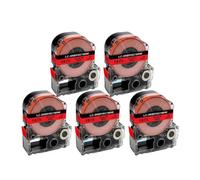 5 Cintas de Etiqueta de 18 mm de 18 mm compatibles con KingJim Label Cassette Models SC18RW SC18BW SC18YW SC18GW para LW-400(5PK Black on Red)