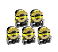 5 Cintas de Etiqueta de 18 mm de 18 mm compatibles con KingJim Label Cassette Models SC18RW SC18BW SC18YW SC18GW para LW-400(5PK Black on Yellow)