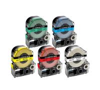 5 Cintas de Etiqueta de 18 mm de 18 mm compatibles con KingJim Label Cassette Models SC18RW SC18BW SC18YW SC18GW para LW-400(5PK Mixed Colors)