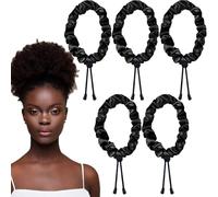 5 coleteros ajustables de satén de seda extra largos para el cabello, coleteros para coleta afro abombada, invisibles, accesorios para el cabello de longitud extra para mujeres y niñas, cabello grueso