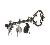 Relaxdays Set 5 Colgadores Llaves, 3 Ganchos, Llavero Decorativo, Portallaves Hierro Fundido, Vintage, 12,5x33x4,5cm, Bronce