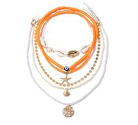 5 collares bohemios en capas para mujer, gargantilla de estrella de mar con perlas y cuentas, playa, verano, océano, juego de collar Y2K para vacaciones, Talla única, Metal, No es una piedra preciosa