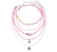 5 collares bohemios en capas para mujer, gargantilla de estrella de mar con perlas y cuentas, playa, verano, océano, juego de collar Y2K para vacaciones, one size, Metal, No es una piedra preciosa
