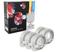 5 Compatibles bianco sobre plata 9mm x 3m Cintas de estampación autoadhesivas para impresoras de etiquetas Dymo 3D Omega y Junior