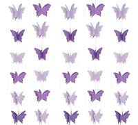5 coronas de mariposa para decoración 3D de papel de lavanda morada, guirnalda de papel para colgar, suministros de decoración de fiesta para propuesta del hogar, cada paquete mide 110 pulgadas de