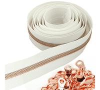 5# Cremalleras de nailon con dientes de oro rosa de The Yard Bulk Cinta blanca de 10 yardas con 25 deslizadores de oro rosa para coser bricolaje Bolsa de manualidades Leekayer