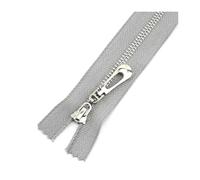 5 cremalleras metálicas, nº 3, de 15 a 70 cm, ideales para cerrar bolsillos de abrigos, cremalleras decorativas para ropa y accesorios de costura.,Plata gris