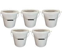 5 cubos de 15 litros con tapa blanca, apilables, para leche, miel, de plástico, aptos para alimentos, para harina, agua, 5 unidades