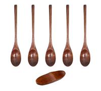 5 cucharas de café de madera, 1 soporte para cubiertos, cucharas de madera con mango largo, cucharas para el hogar, utensilios de cocina