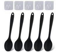 5 cucharas de silicona, cuchara silicona cocina, cucharas para mezclar y cocinar, cucharas antiadherentes para servir, negro, con 5 gancho, cucharas mezcladoras para cocinar, remover, mezclar