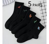 5 de calcetines pantorrilla con diseño de dinosaurios para hombre, calcetines casuales de color sólido adecuados para uso diario