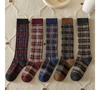 5 de Calcetines Retro de Pantorrilla Estilo a Cuadros, Entallantes, Versátiles, Calcetines Altos para Hombre
