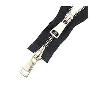 5# Deslizadores dobles 60/70/80/90/100/120/150cm Cierre automático Cremallera de metal dorado para accesorios de costura de prendas, Negro, 70cm