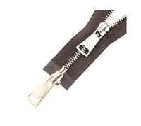 5# Deslizadores dobles 60/70/80/90/100/120/150cm Cierre automático Cremallera de metal dorado para accesorios de costura de prendas, Café, 70cm