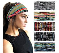 5 Diadema Mujer, Diademas Anchas Antideslizantes, Cinta Pelo, Diademas, Cinta pelo Mujer, Diademas Deportivas, Diademas Absorbentes del Sudor, Para Correr, Yoga, Fitness, Estilos a Rayas.