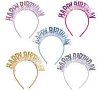 5 diademas de feliz cumpleaños para niñas, diademas con purpurina, tocados brillantes, juego de coronas de cumpleaños con purpurina, diademas de cumpleaños, accesorios para el cabello para niñas