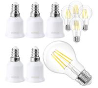 5 E14 a E27 Adaptador Portalámparas + 5 Bombillas LED de 6 W de Color Blanco Cálido, Adaptador Bombilla E14 a E27 - Adaptador de Casquillo de Lámpara, para Obras Hogar